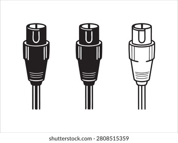 Three audio jack plugs in black and white on white background