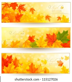 Three autumn banners with colorful leaves Vector