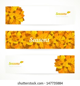 Three autumn banners with colorful leaves. Vector 