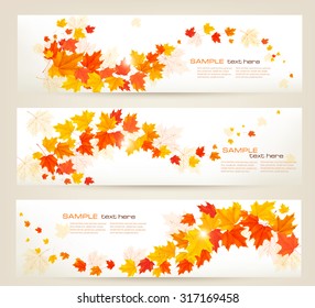 Three autumn banners with colorful leaves Vector