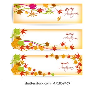 Three autumn banners with colorful leaves Vector
