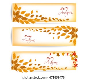 Three autumn banners with colorful leaves Vector
