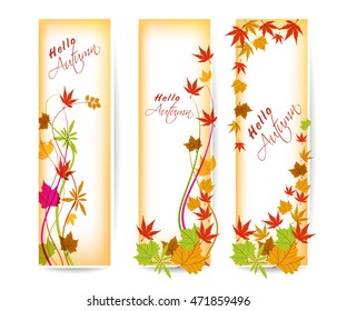 Three autumn banners with colorful leaves Vector
