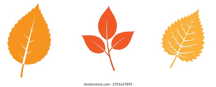 Three autumn leaf icons, symbolizing fall, change, and the beauty of nature, ideal for seasonal designs and themes, with a warm and inviting aesthetic