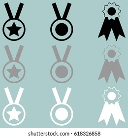 Three awards white grey black icon set.