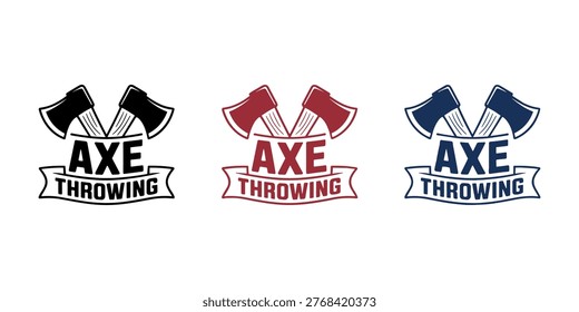 Three axe throwing in black red and blue on white background axe throwing axe sport competition activity