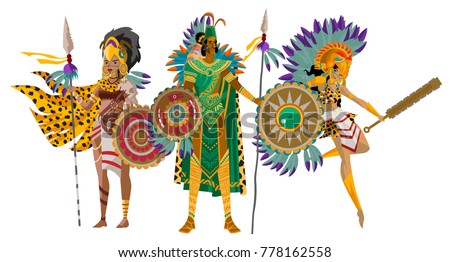 Three Aztec Warriors Stock Vector (Royalty Free) 778162558 ...