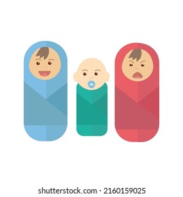 Three babies in diapers on white background for web design. Vector isolated objects for use in clipart