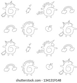 Three baby animals set with unicorn, fox, and hedgehog