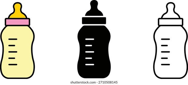 Three baby bottles in different styles perfect for infant feeding concepts