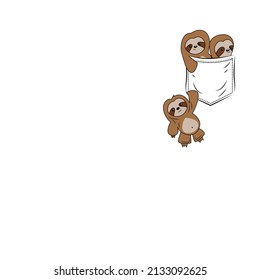 Three baby sloths climbing into a shirt pocket, vector for t-shirts, posters, giveaways or for any application