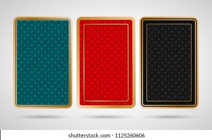 Three back side design of playing cards on white background