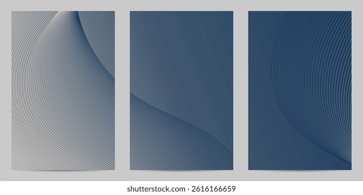 Three background graphics with curving line patterns. The images get increasingly dark from left to right, shifting from light gray to dark blue. The patterns create a sense of depth.