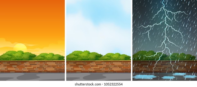 Three background scenes at different seasons illustration