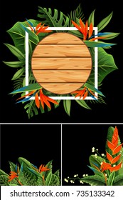Three background template with flowers and leaves illustration