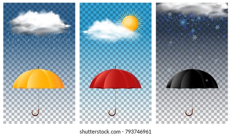 Three background with umbrella in different seasons illustration