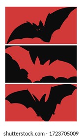 Three backgrounds with bat silhouettes. Night creatures templates. Halloween style backdrops. 