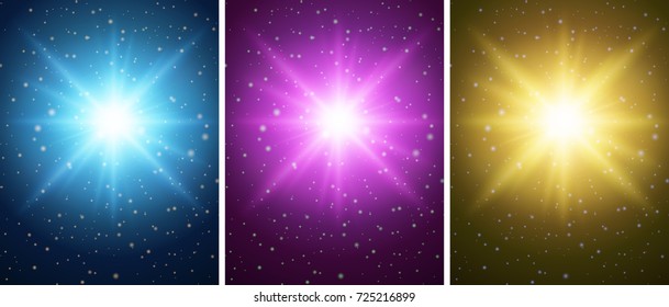 Tres fondos con ilustración de luces brillantes