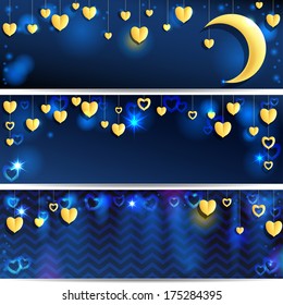 Three Backgrounds With Golden Hearts EPS 10.