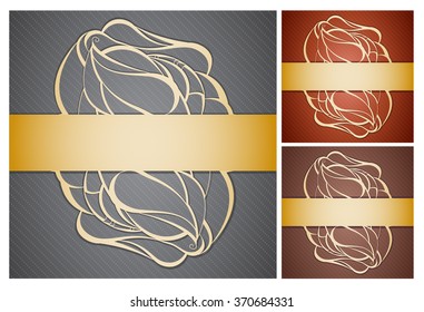 Three backgrounds with golden ribbons and pattern. 