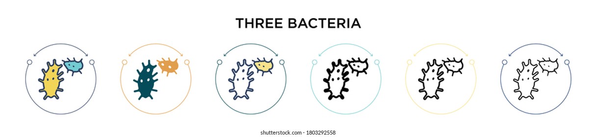 Three bacteria icon in filled, thin line, outline and stroke style. Vector illustration of two colored and black three bacteria vector icons designs can be used for mobile, ui, web