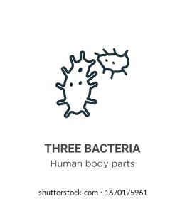 Three bacteria outline vector icon. Thin line black three bacteria icon, flat vector simple element illustration from editable human body parts concept isolated stroke on white background