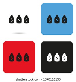 Three bags of money flat vector icon.