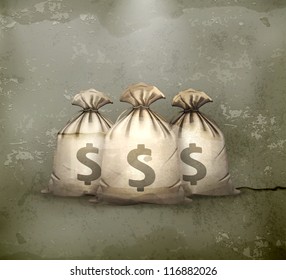 Trois sacs d'argent, image vectorielle à l'ancienne