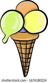 Three ball on ice cream, illustration, vector on white background.
