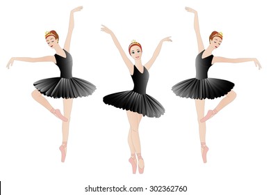 Three ballerinas in black, isolated on white