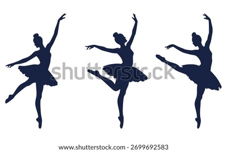 Three ballerinas are captured in graceful poses, their silhouettes showcasing the beauty and elegance of ballet. Each dancer embodies poise and artistry in motion.