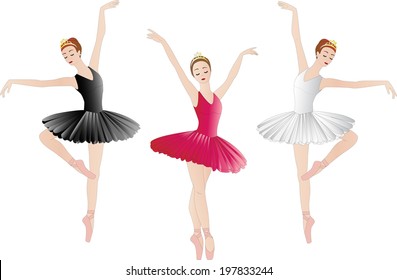 Three ballerinas, isolated on white