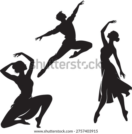 Three ballet dancers captured in dynamic and elegant poses, showcasing their artistry and fluid movements.