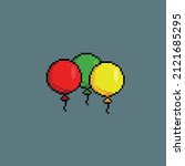 three balloon with different color in pixel art style