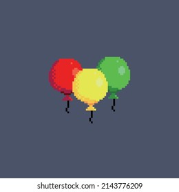 tres globos de color diferente en el estilo de píxel