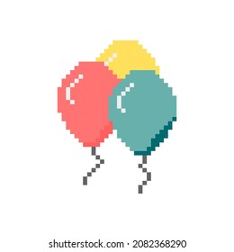 Three balloon with pixel art 8-bit isolated on white background