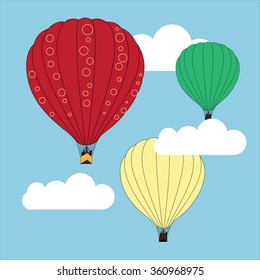 three balloon red, yellow, green colors flying in the sky