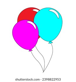 Three balloons of blue, pink and red colors isolated on white background. Vector illustration, suitable for children's books