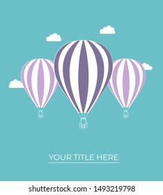 Three balloons with clouds and place for text on a blue background