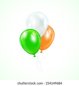 Three balloons in the colors of the Irish flag on white background, illustration.
