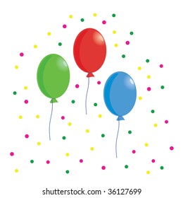 Three Balloons and Confetti, illustration