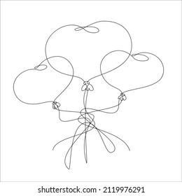 Three balloons continuous line. Vector illustration. Valentine's Day line art