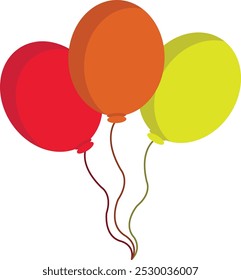 Tres globos con cuerdas curvas sobre fondo blanco