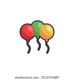 three balloons with different color in outline flat vector design.