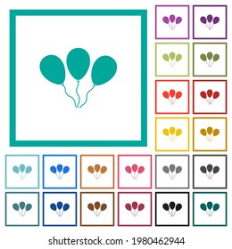 Three balloons flat color icons with quadrant frames on white background