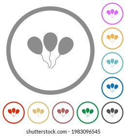 Three balloons flat color icons in round outlines on white background