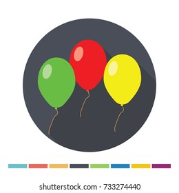 Three balloons flat icon with long shadow. Vector Illustration.