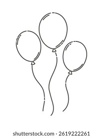Tres globos están volando. Siluetas de líneas.