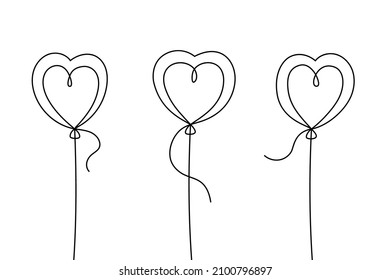Three balloons in the form of a heart continuous line drawing.