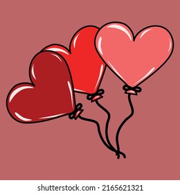 Three balloons in the form of hearts